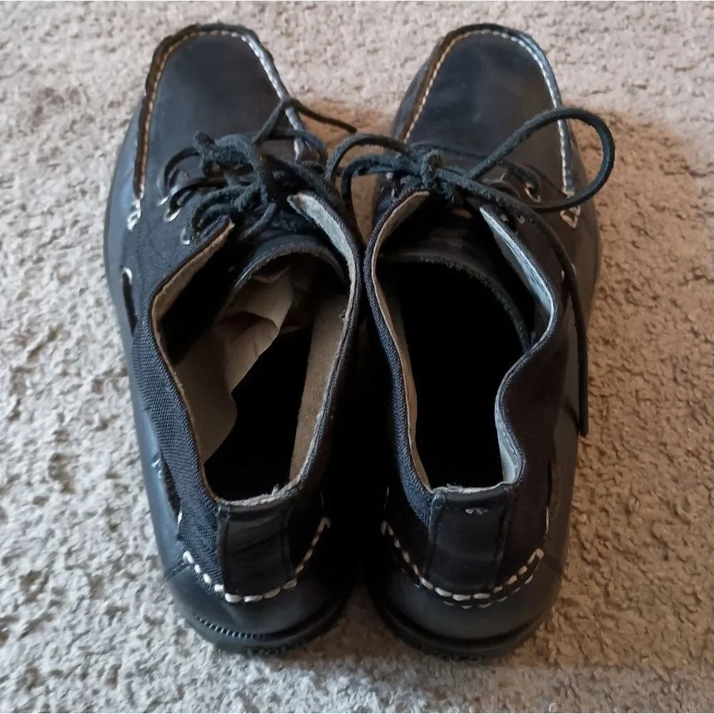 Polo Ralph Lauren Mens 8.5 D Brawley Mid Top Boat Shoes Black Canvas Leather